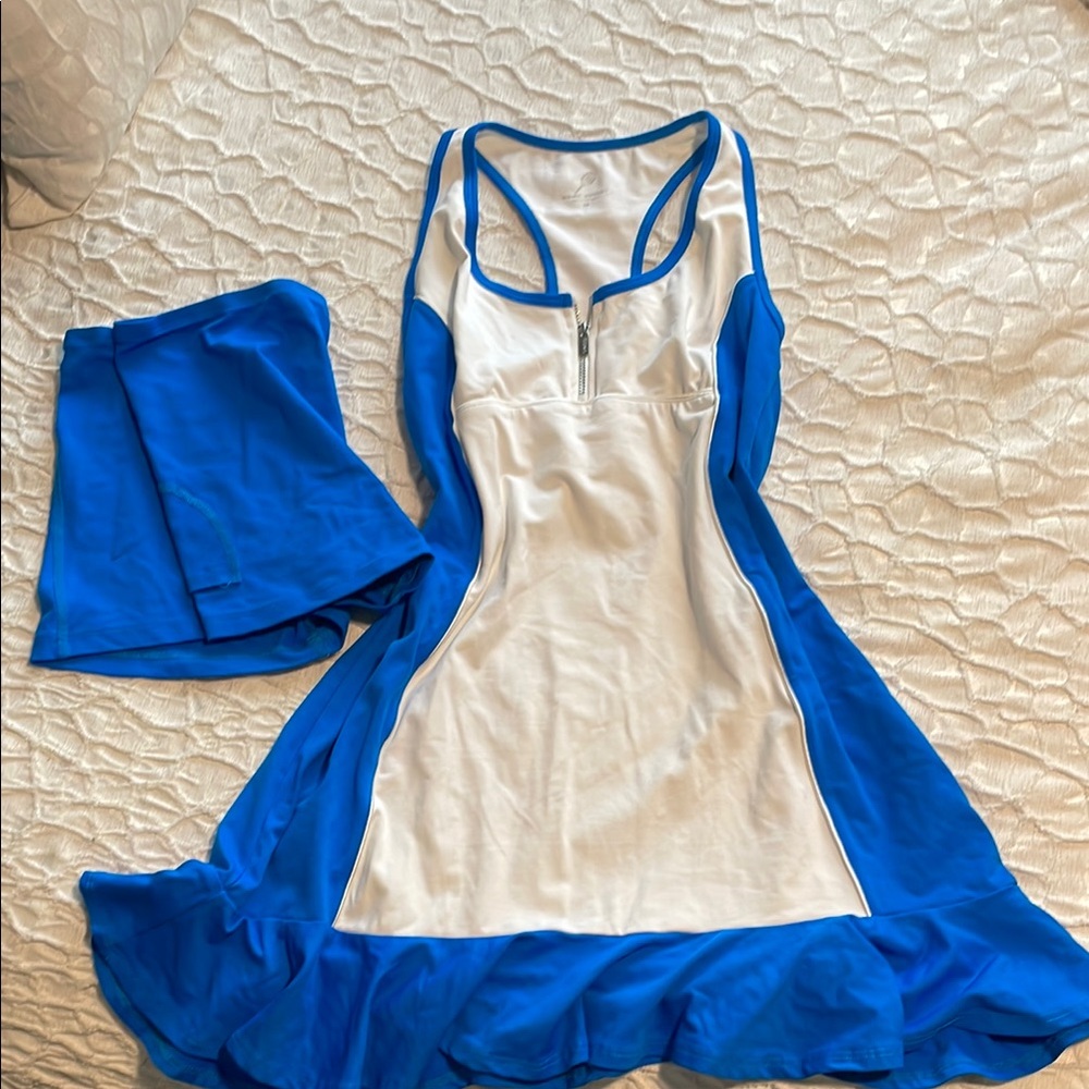 Bebe Sport Blue and White Tennis Dress with Shorts